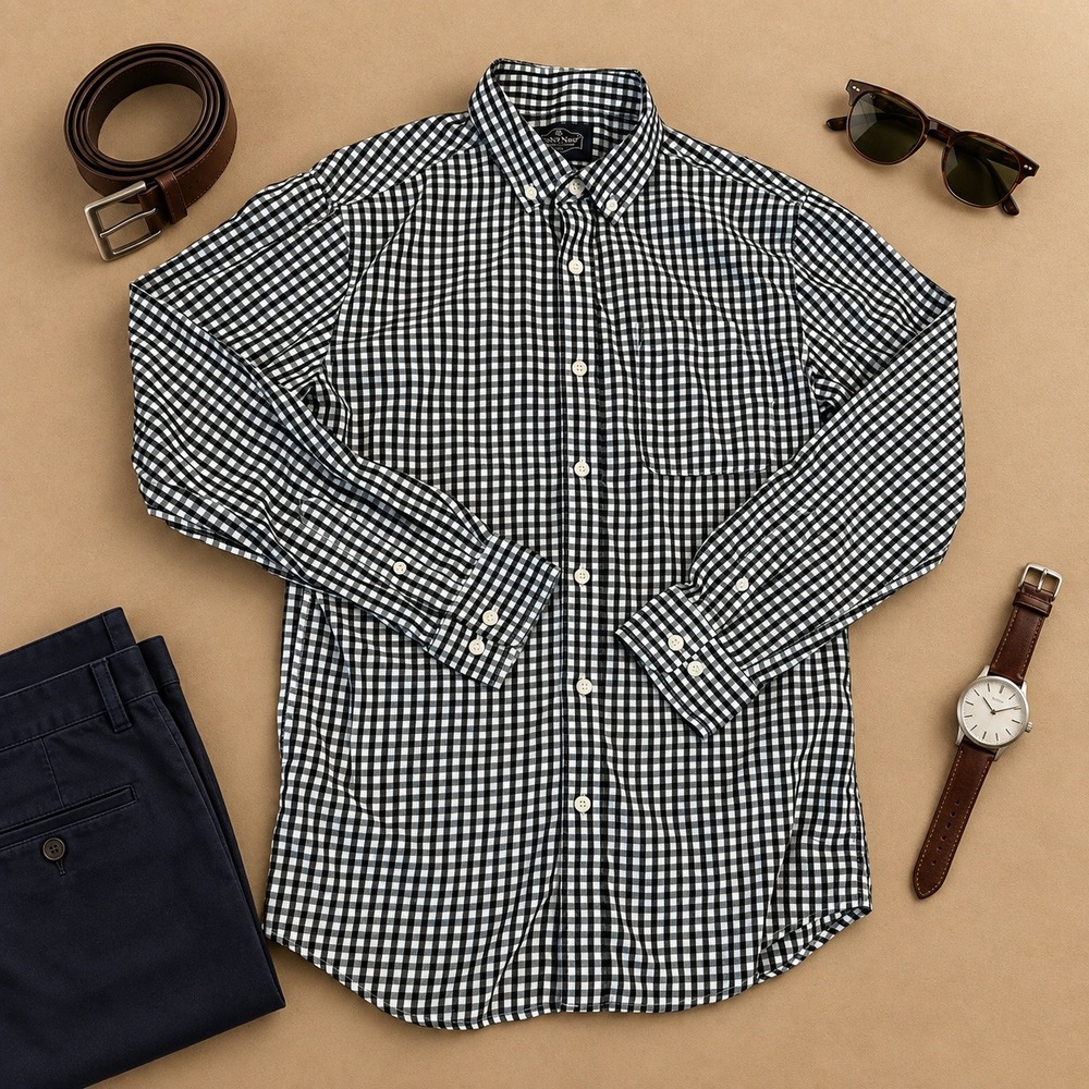Nat Nast Luxury Originals Shirt Mens S Black White Gingham Cotton Button Down
